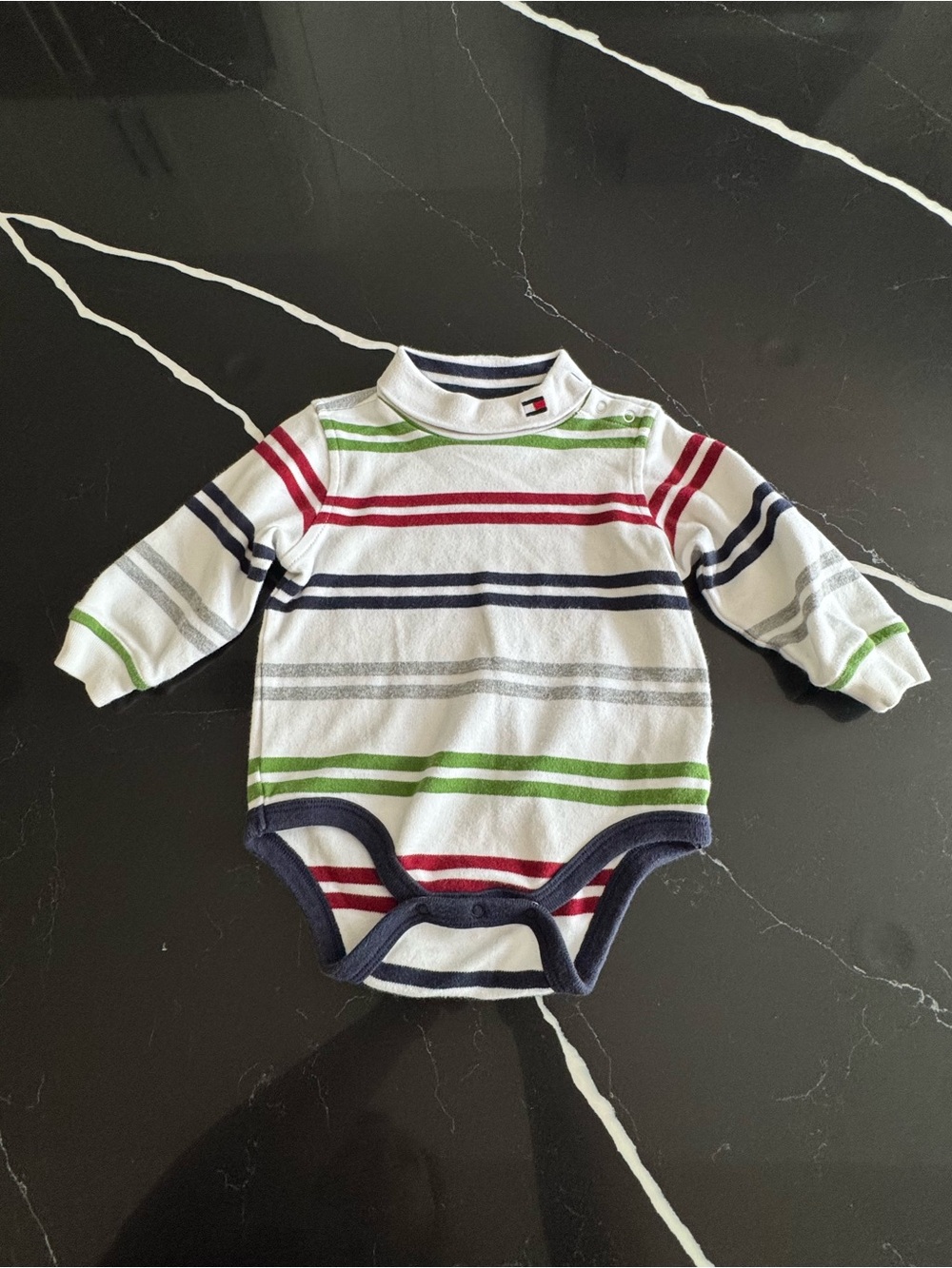 Vintage Tommy Hilfiger White Striped Long-Sleeve Baby Bodysuit